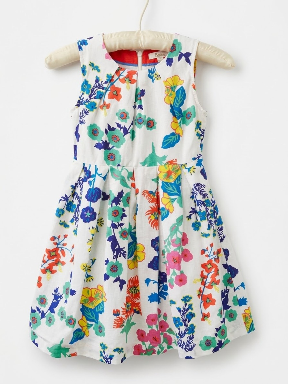 Mini Boden Multicolored Floral Print Sleeveless Pleated Dress - Girls 7-8Y